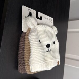 NWT Rugged Bear Baby Knit Hat Set | 3-Pack | 0–12 Months | Teddy Bear Design